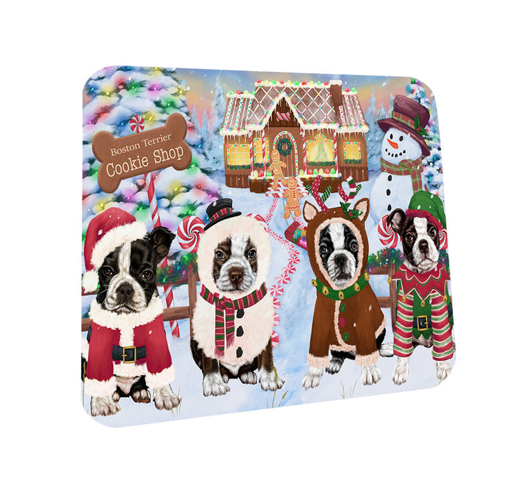 Holiday Gingerbread Cookie Shop Boston Terriers Dog Coasters Set of 4 CST56341