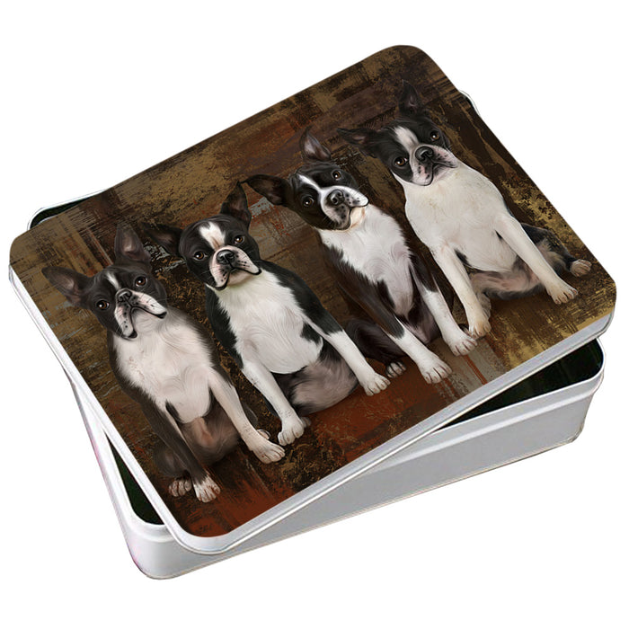 Rustic 4 Boston Terriers Dog Photo Storage Tin PITN50608