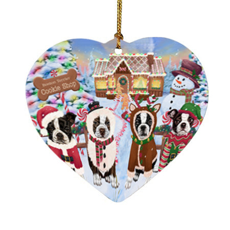 Holiday Gingerbread Cookie Shop Boston Terriers Dog Heart Christmas Ornament HPOR56739