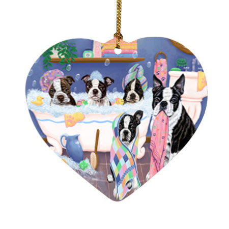 Rub A Dub Dogs In A Tub Boston Terriers Dog Heart Christmas Ornament HPOR57127