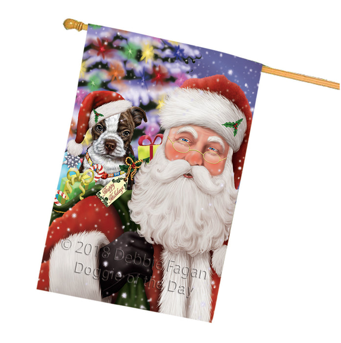 Santa Carrying Boston Terrier Dog and Christmas Presents House Flag FLG54162