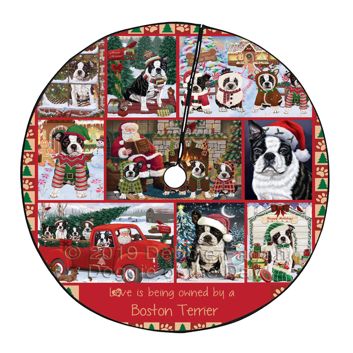 Love is Being Owned Christmas Boston Terrier Dogs Tree Skirt