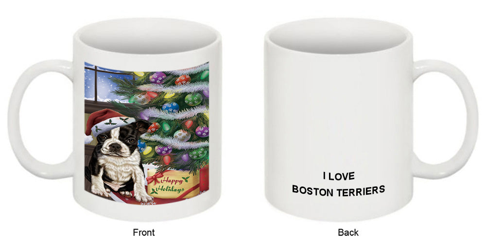Christmas Happy Holidays Boston Terrier Dog with Tree and Presents Coffee Mug MUG49203