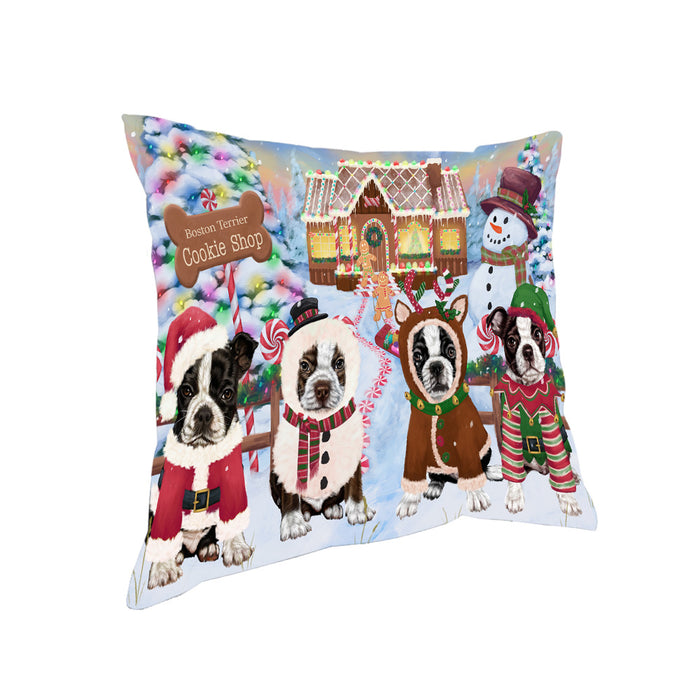 Holiday Gingerbread Cookie Shop Boston Terriers Dog Pillow PIL79824
