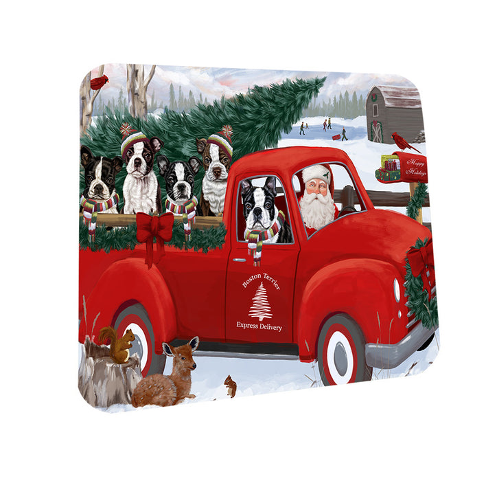 Christmas Santa Express Delivery Boston Terriers Dog Family Coasters Set of 4 CST54976