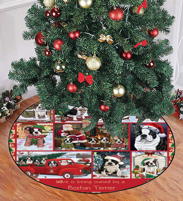 Love is Being Owned Christmas Boston Terrier Dogs Tree Skirt