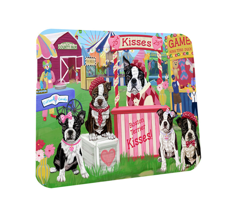 Carnival Kissing Booth Boston Terriers Dog Coasters Set of 4 CST55856