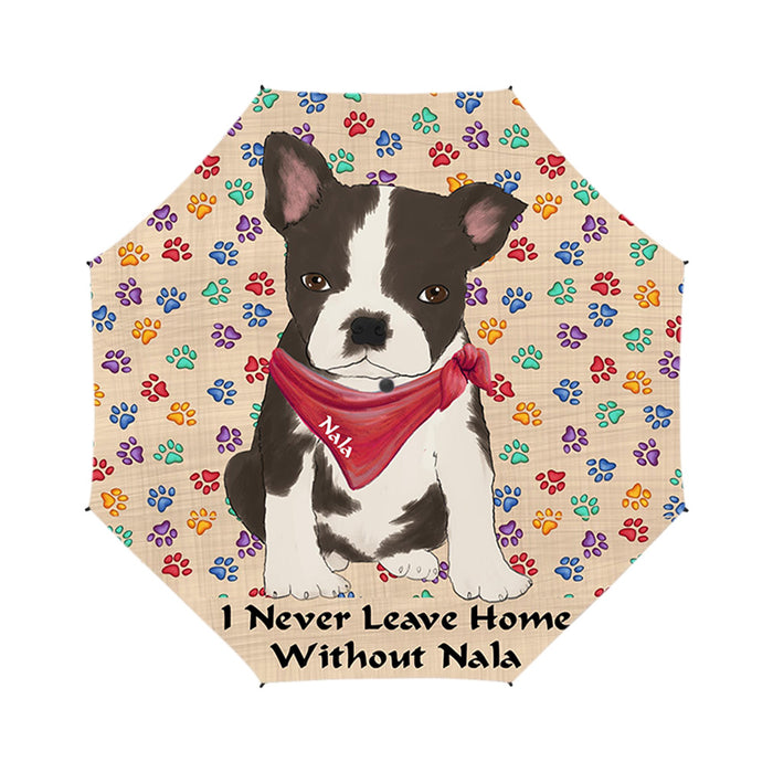 Custom Pet Name Personalized I never Leave Home Boston Terrier Dog Semi-Automatic Foldable Umbrella