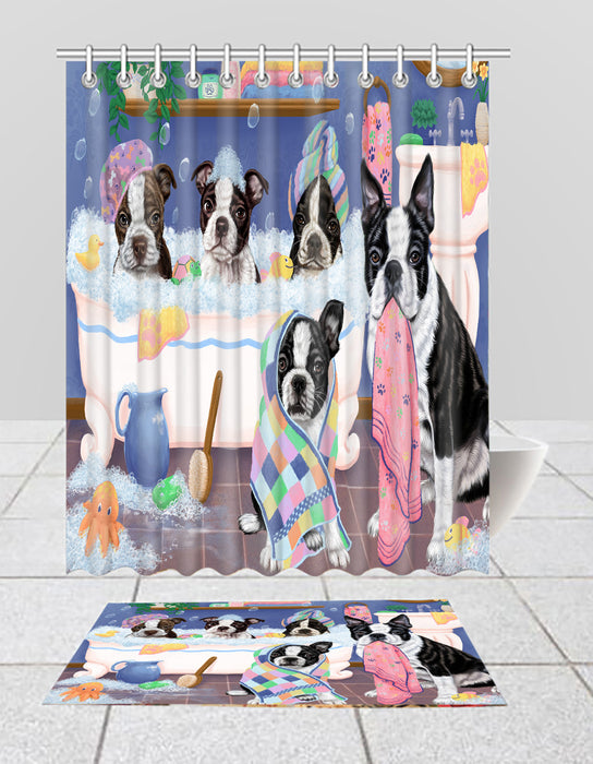 Rub A Dub Dogs In A Tub Boston Terrier Dogs Dogs Bath Mat and Shower Curtain Combo
