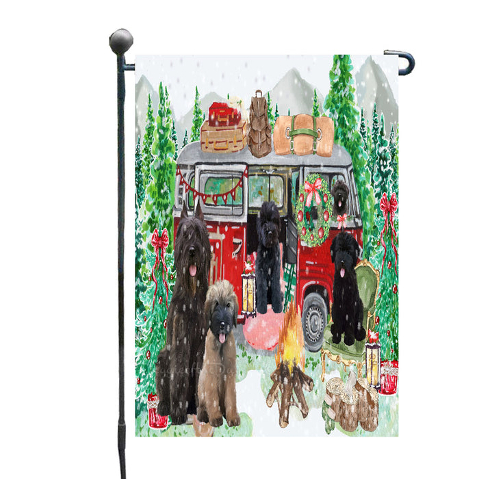 Christmas Time Camping with Bouvier Dogs Garden Flags- Outdoor Double Sided Garden Yard Porch Lawn Spring Decorative Vertical Home Flags 12 1/2"w x 18"h