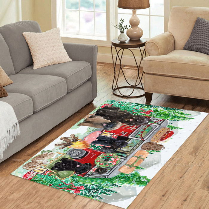 Christmas Time Camping with Bouvier Dogs Area Rug - Ultra Soft Cute Pet Printed Unique Style Floor Living Room Carpet Decorative Rug for Indoor Gift for Pet Lovers