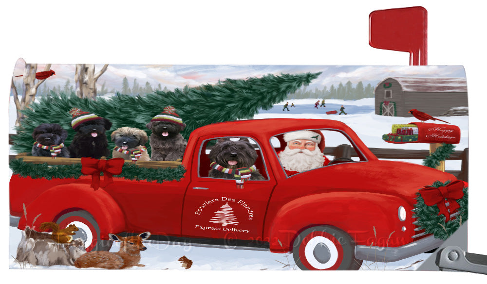 Christmas Santa Express Delivery Red Truck Bouvier Dogs Magnetic Mailbox Cover Both Sides Pet Theme Printed Decorative Letter Box Wrap Case Postbox Thick Magnetic Vinyl Material