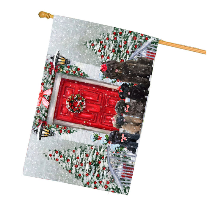 Christmas Holiday Welcome Bouvier Dogs House Flag Outdoor Decorative Double Sided Pet Portrait Weather Resistant Premium Quality Animal Printed Home Decorative Flags 100% Polyester