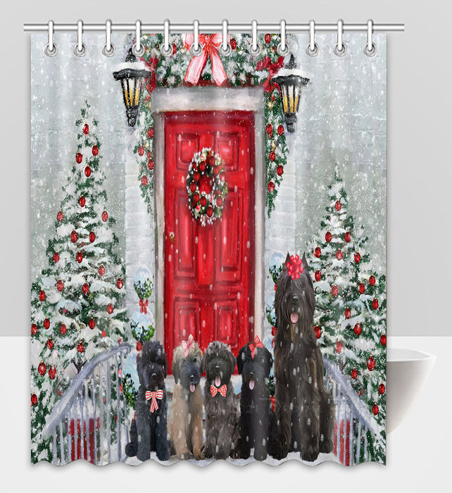 Christmas Holiday Welcome Bouvier Dogs Shower Curtain Pet Painting Bathtub Curtain Waterproof Polyester One-Side Printing Decor Bath Tub Curtain for Bathroom with Hooks