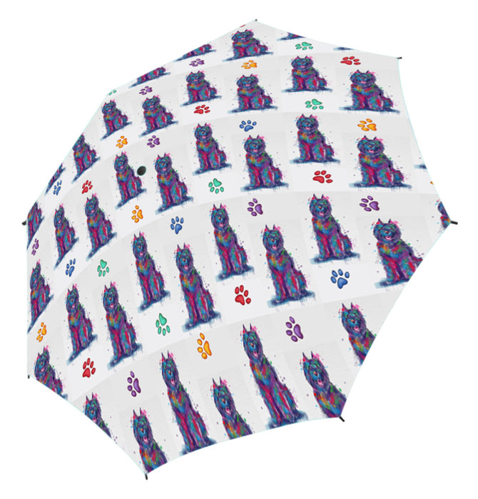 Watercolor Mini Bouviers Des Flandres DogsSemi-Automatic Foldable Umbrella