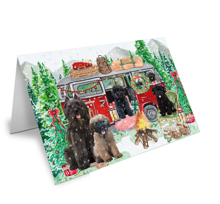 Christmas Time Camping with Bouvier Dogs Handmade Artwork Assorted Pets Greeting Cards and Note Cards with Envelopes for All Occasions and Holiday Seasons