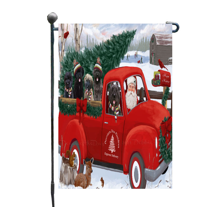 Christmas Santa Express Delivery Red Truck Bouvier Dogs Garden Flags- Outdoor Double Sided Garden Yard Porch Lawn Spring Decorative Vertical Home Flags 12 1/2"w x 18"h