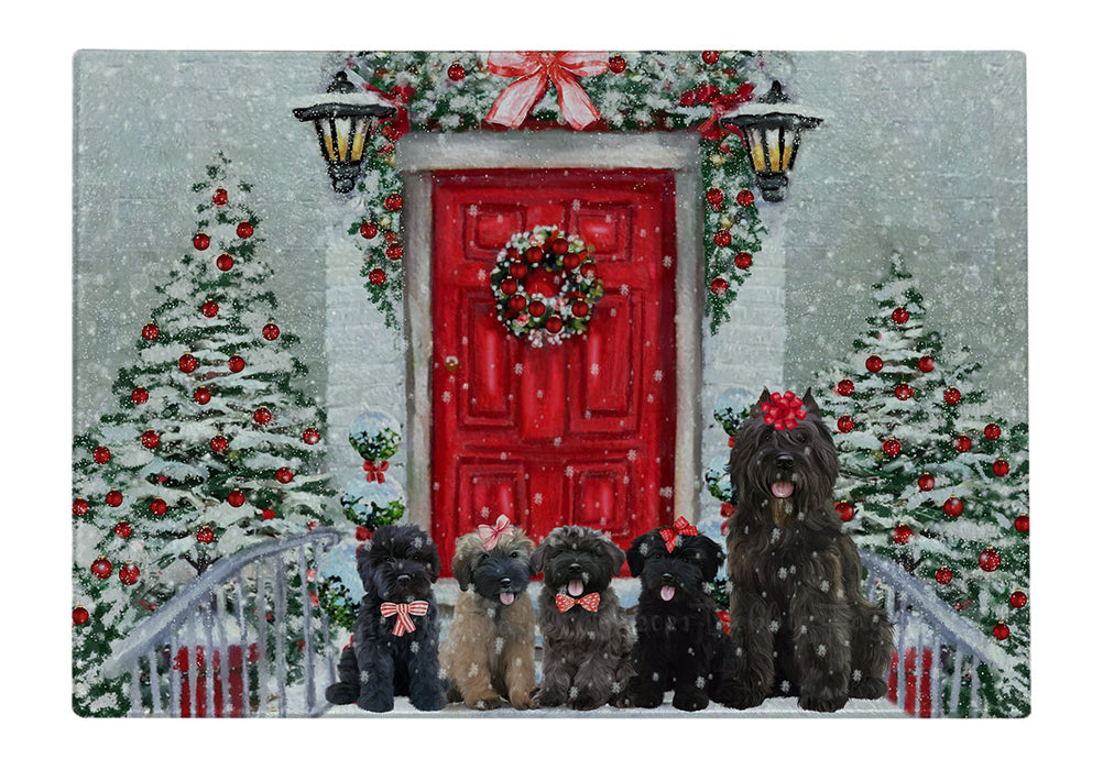 Christmas Holiday Welcome Bouvier Dogs Cutting Board - For Kitchen - Scratch & Stain Resistant - Designed To Stay In Place - Easy To Clean By Hand - Perfect for Chopping Meats, Vegetables