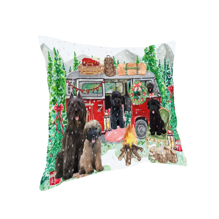 Christmas Time Camping with Bouvier Dogs Pillow with Top Quality High-Resolution Images - Ultra Soft Pet Pillows for Sleeping - Reversible & Comfort - Ideal Gift for Dog Lover - Cushion for Sofa Couch Bed - 100% Polyester