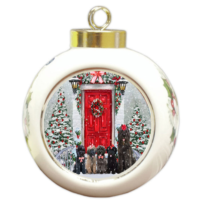 Christmas Holiday Welcome Bouvier Dogs Round Ball Christmas Ornament Pet Decorative Hanging Ornaments for Christmas X-mas Tree Decorations - 3" Round Ceramic Ornament