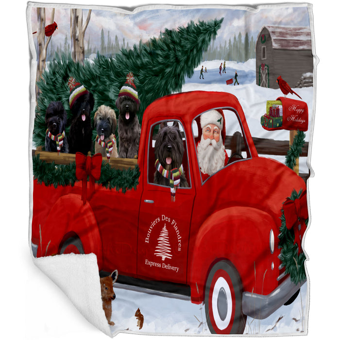 Christmas Santa Express Delivery Red Truck Bouvier Dogs Blanket - Lightweight Soft Cozy and Durable Bed Blanket - Animal Theme Fuzzy Blanket for Sofa Couch