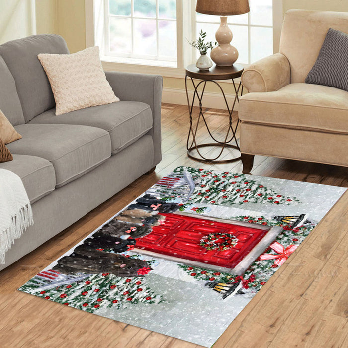 Christmas Holiday Welcome Bouvier Dogs Area Rug - Ultra Soft Cute Pet Printed Unique Style Floor Living Room Carpet Decorative Rug for Indoor Gift for Pet Lovers