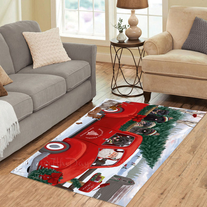Christmas Santa Express Delivery Red Truck Bouvier Dogs Area Rug - Ultra Soft Cute Pet Printed Unique Style Floor Living Room Carpet Decorative Rug for Indoor Gift for Pet Lovers