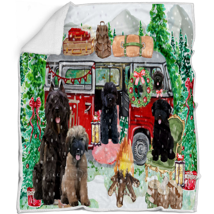 Christmas Time Camping with Bouvier Dogs Blanket - Lightweight Soft Cozy and Durable Bed Blanket - Animal Theme Fuzzy Blanket for Sofa Couch