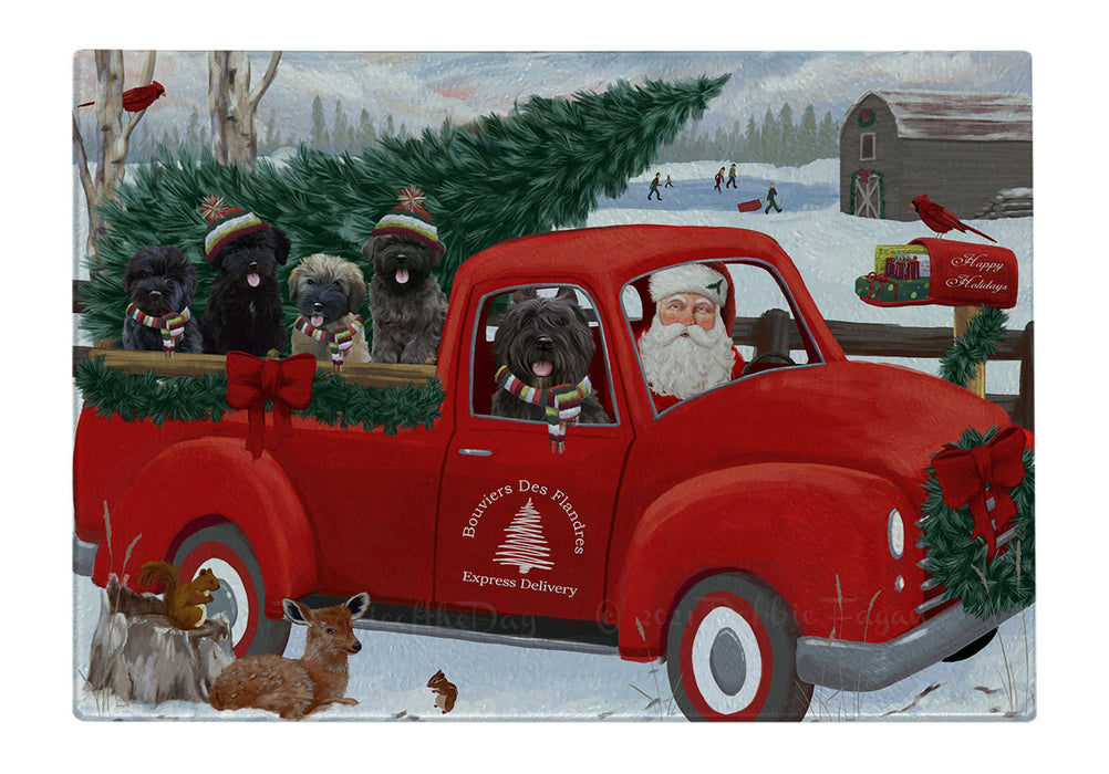 Christmas Santa Express Delivery Red Truck Bouvier Dogs Cutting Board - For Kitchen - Scratch & Stain Resistant - Designed To Stay In Place - Easy To Clean By Hand - Perfect for Chopping Meats, Vegetables