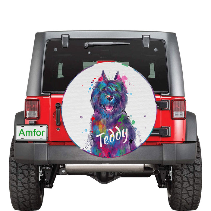 Custom Pet Name Personalized Watercolor Bouviers Des Flandres Dog Car Tire Cover