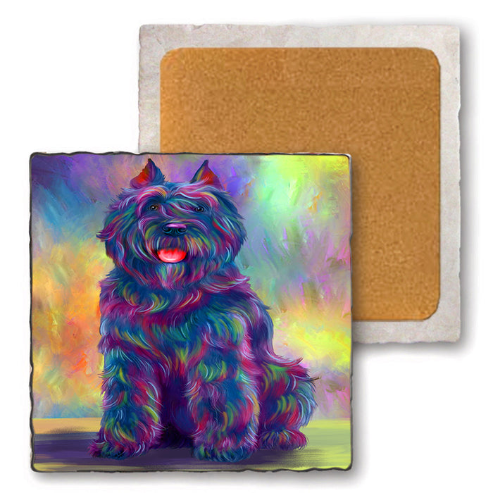 Paradise Wave Bouviers Des Flandres Dog Set of 4 Natural Stone Marble Tile Coasters MCST52501