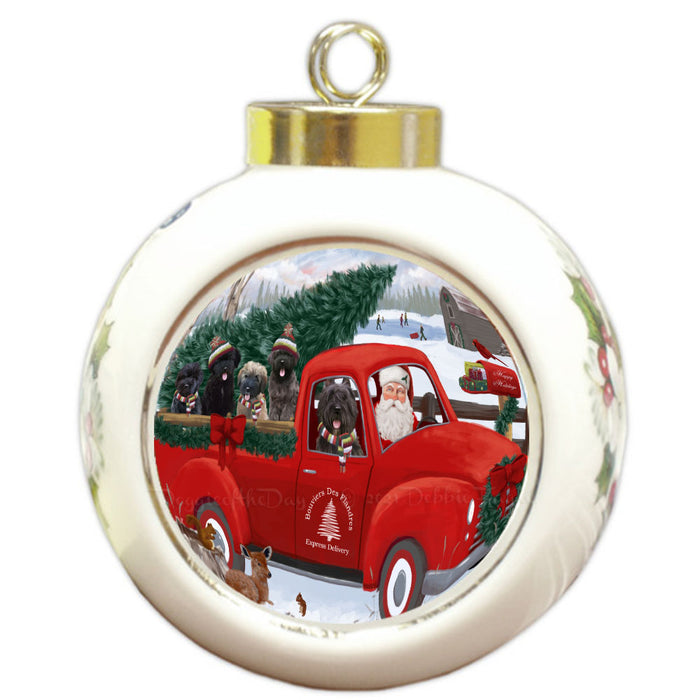 Christmas Santa Express Delivery Red Truck Bouvier Dogs Round Ball Christmas Ornament Pet Decorative Hanging Ornaments for Christmas X-mas Tree Decorations - 3" Round Ceramic Ornament