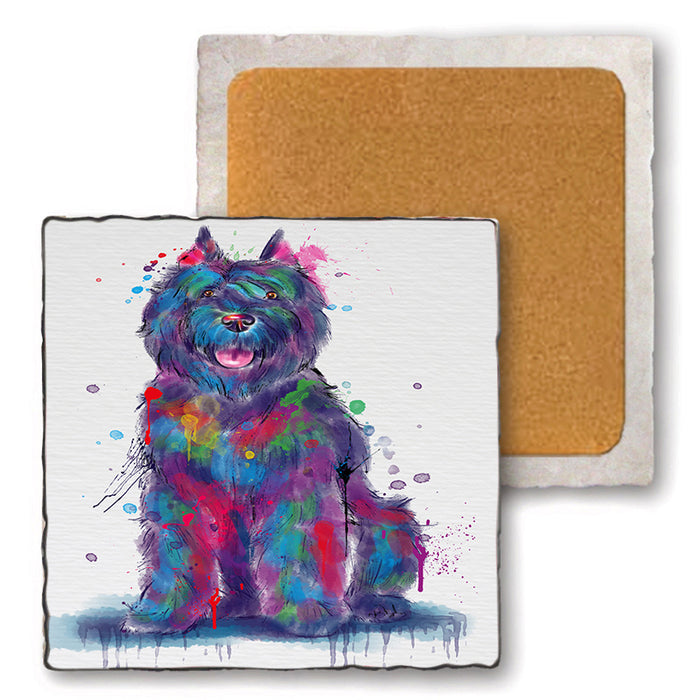 Watercolor Bouviers Des Flandres Dog Set of 4 Natural Stone Marble Tile Coasters MCST52543