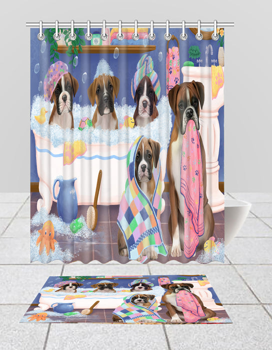 Rub A Dub Dogs In A Tub Boxer Dogs Bath Mat and Shower Curtain Combo