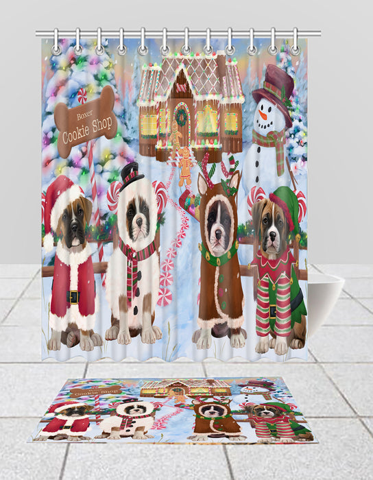 Holiday Gingerbread Cookie Boxer Dogs  Bath Mat and Shower Curtain Combo