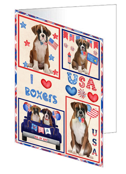 4th of July Independence Day I Love USA Boxer Dogs Handmade Artwork Assorted Pets Greeting Cards and Note Cards with Envelopes for All Occasions and Holiday Seasons