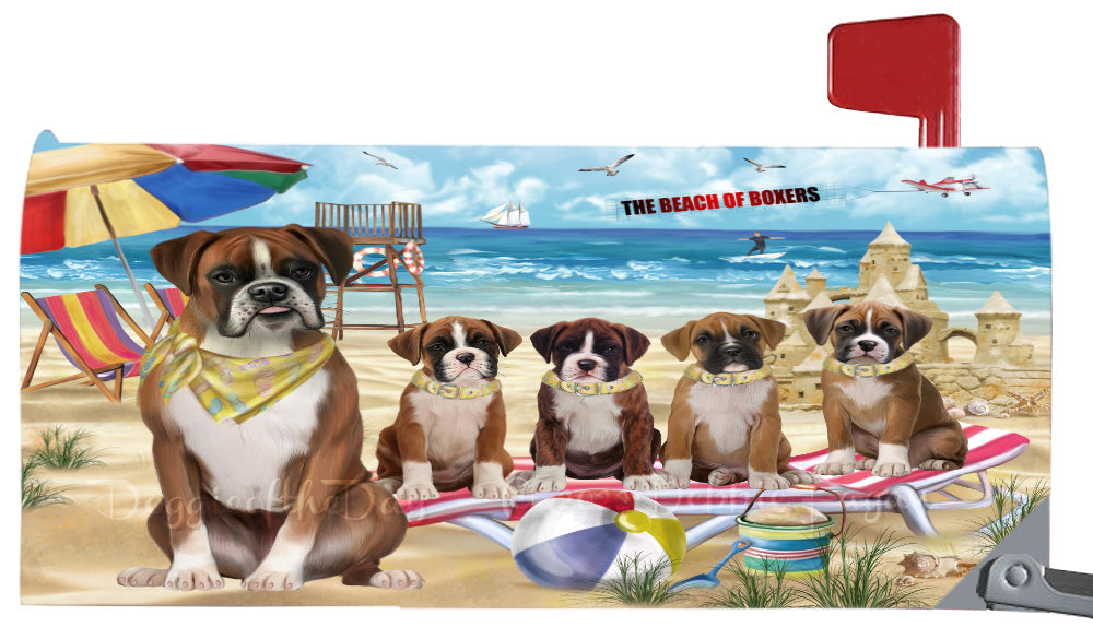 Pet Friendly Beach Boxer Dogs Magnetic Mailbox Cover Both Sides Pet Theme Printed Decorative Letter Box Wrap Case Postbox Thick Magnetic Vinyl Material