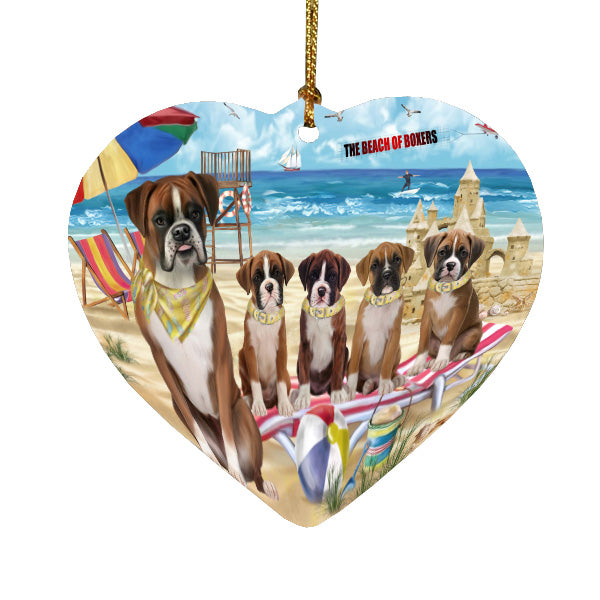 Pet Friendly Beach Boxer Dogs Heart Christmas Ornament HPORA58850