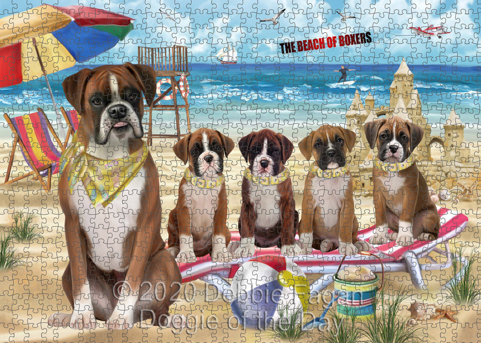 Pet Friendly Beach Boxer Dogs Portrait Jigsaw Puzzle for Adults Animal Interlocking Puzzle Game Unique Gift for Dog Lover's with Metal Tin Box