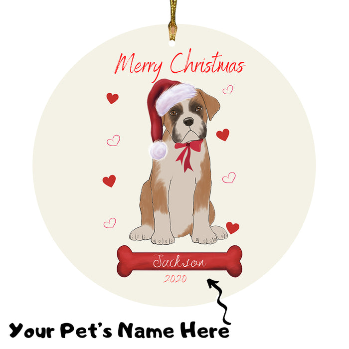 Personalized Merry Christmas  Boxer Dog Christmas Tree Round Flat Ornament RBPOR58928