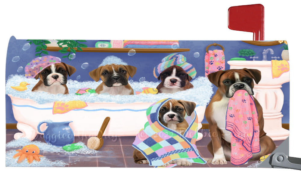 Rub A Dub Dogs In A Tub Boxer Dog Magnetic Mailbox Cover Both Sides Pet Theme Printed Decorative Letter Box Wrap Case Postbox Thick Magnetic Vinyl Material