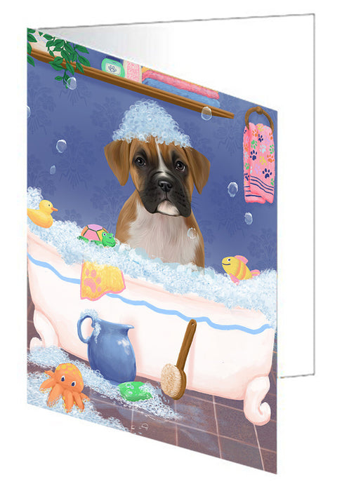 Rub A Dub Dog In A Tub Boxer Dog Handmade Artwork Assorted Pets Greeting Cards and Note Cards with Envelopes for All Occasions and Holiday Seasons GCD79280