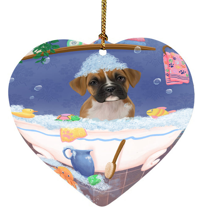 Rub A Dub Dog In A Tub Boxer Dog Heart Christmas Ornament HPORA58562