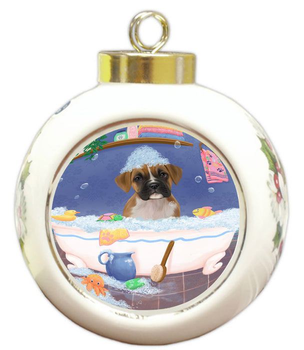 Rub A Dub Dog In A Tub Boxer Dog Round Ball Christmas Ornament RBPOR58546