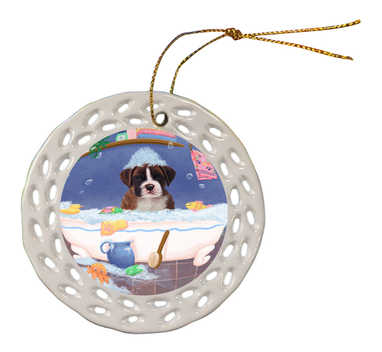 Rub A Dub Dog In A Tub Boxer Dog Doily Ornament DPOR58214