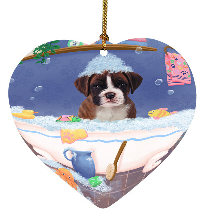 Rub A Dub Dog In A Tub Boxer Dog Heart Christmas Ornament HPORA58563