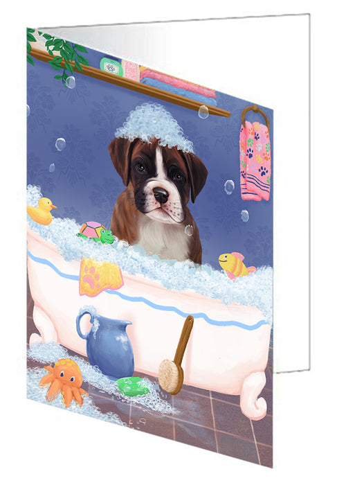 Rub A Dub Dog In A Tub Boxer Dog Handmade Artwork Assorted Pets Greeting Cards and Note Cards with Envelopes for All Occasions and Holiday Seasons GCD79283