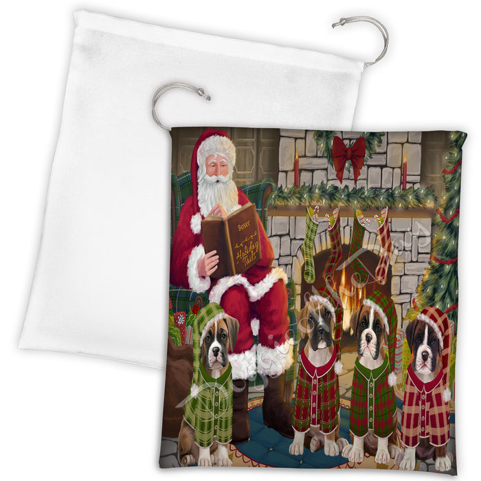 Christmas Cozy Holiday Fire Tails Boxer Dogs Drawstring Laundry or Gift Bag LGB48482