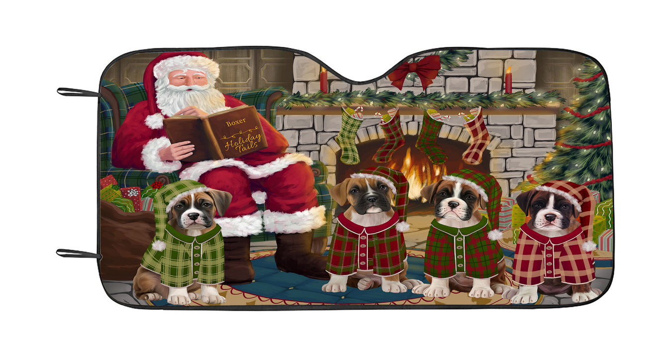 Christmas Cozy Holiday Fire Tails Boxer Dogs Car Sun Shade