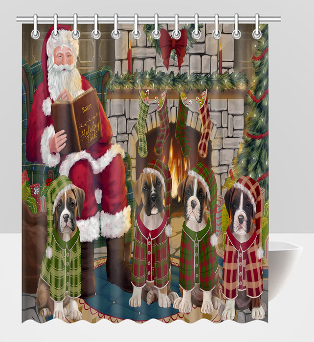 Christmas Cozy Holiday Fire Tails Boxer Dogs Shower Curtain